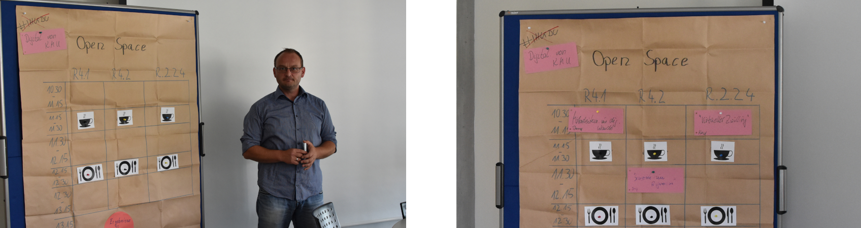 Die Open Space Agenda wird gefüllt. (© Mittelstand 4.0-Kompetenzzentrum Ilmenau) 20180611 bildkombi openspace web
