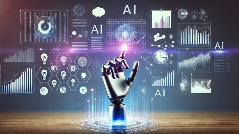 KI zur Unterstützung bei der Erstellung von Präsentationen A refined and visually enhanced digital illustration representing AI assisting in the creation of presentations.